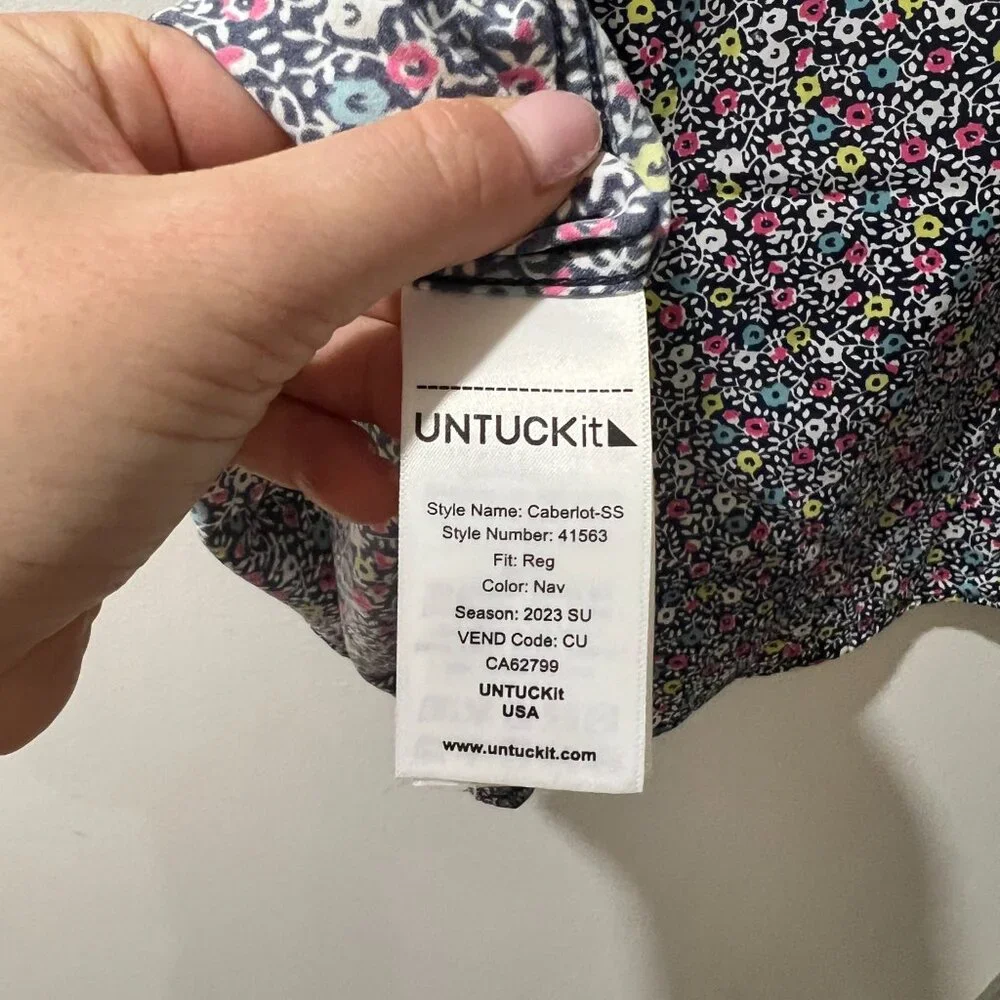 🌿 UNTUCKit Garganega Men's Navy Floral Short Sleeve Button-Up Shirt - XL - Picture 8 of 9